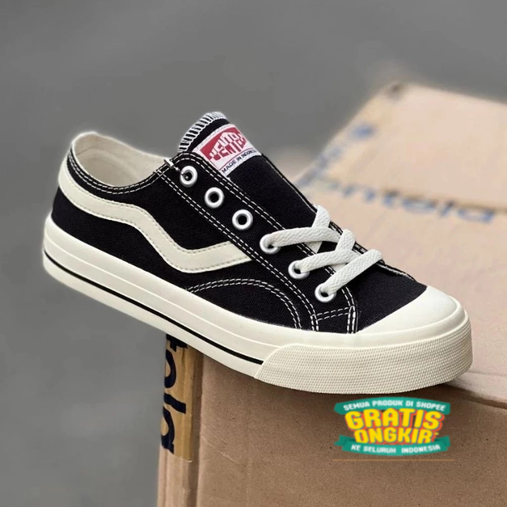 Ventela Public Low Black Natural Sepatu Sneakers Pria Wanita Sekolah Original 100%/ merah kuning pin