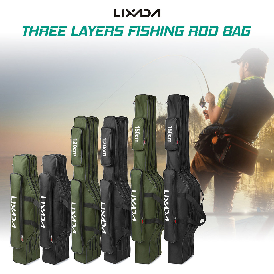 Lixada 3-Layer Portable Folding Fishing Rod Bag 90cm/120cm/150cm Fishing Tackle Case Multifunctional