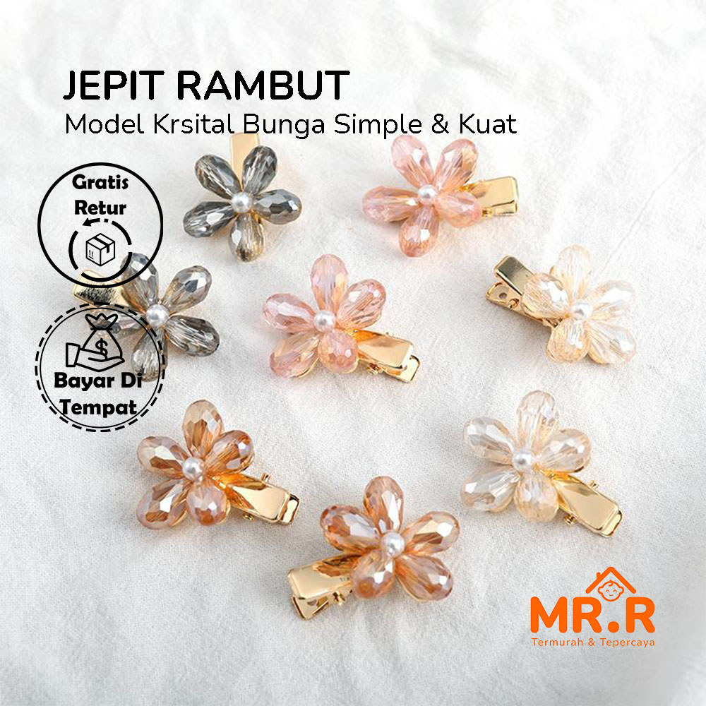 Bunga Kristal Premium Hair Clip Elegan Motif Bunga Kristal Coklat Jepit Rambut Fashion Bunga Kristal