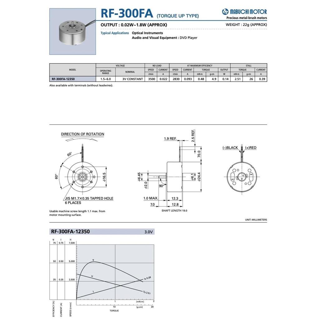 Japan MABUCHI RF-300FA-12350 D/V5.9 Precious Metal Brush Motor DC 3V-9V 5V 6V Electrical Motor for A
