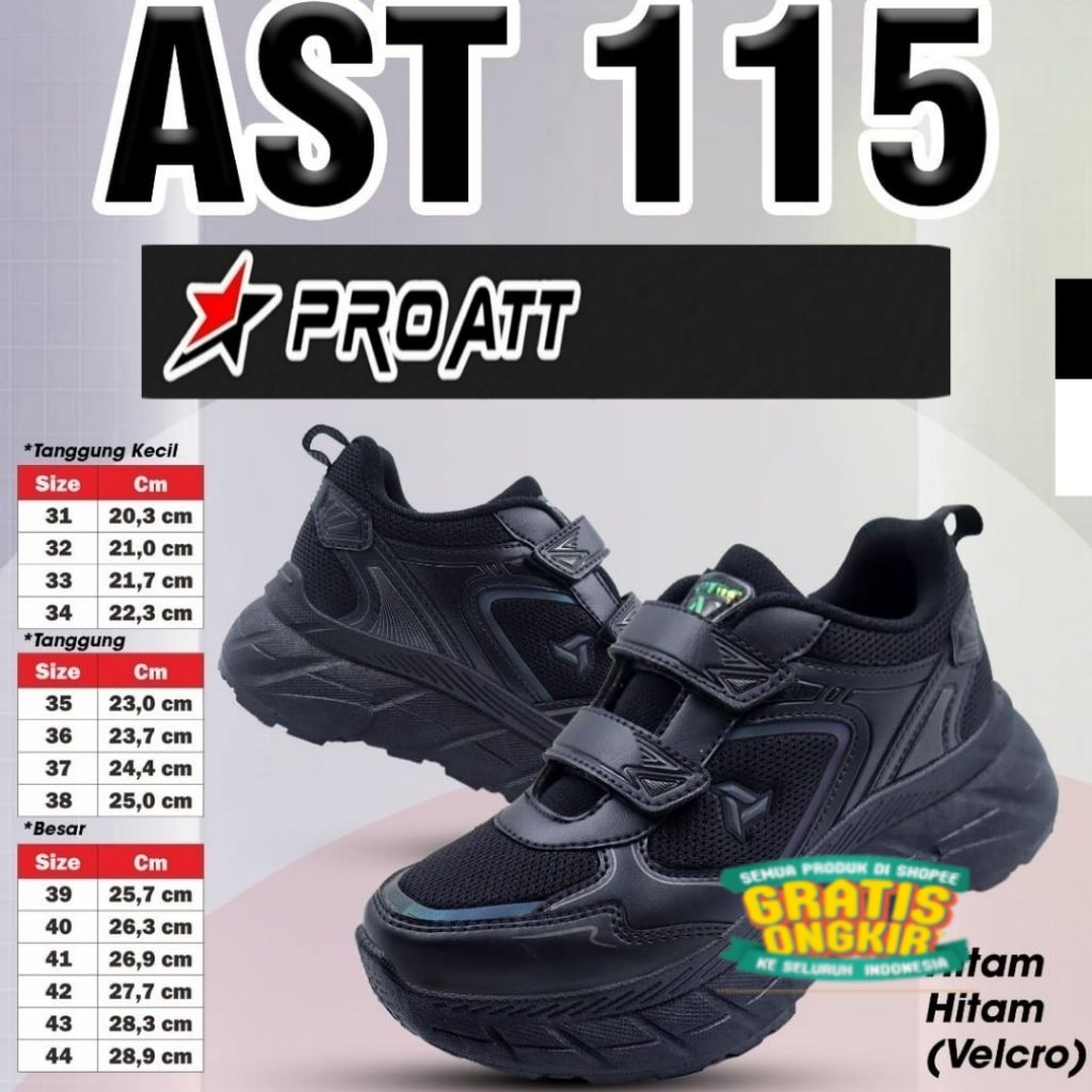 PRO ATT Sepatu Sekolah Anak Cowok Cewek Hitam Putih Perekat Size 31-38/ merah kuning pink ungu plum 