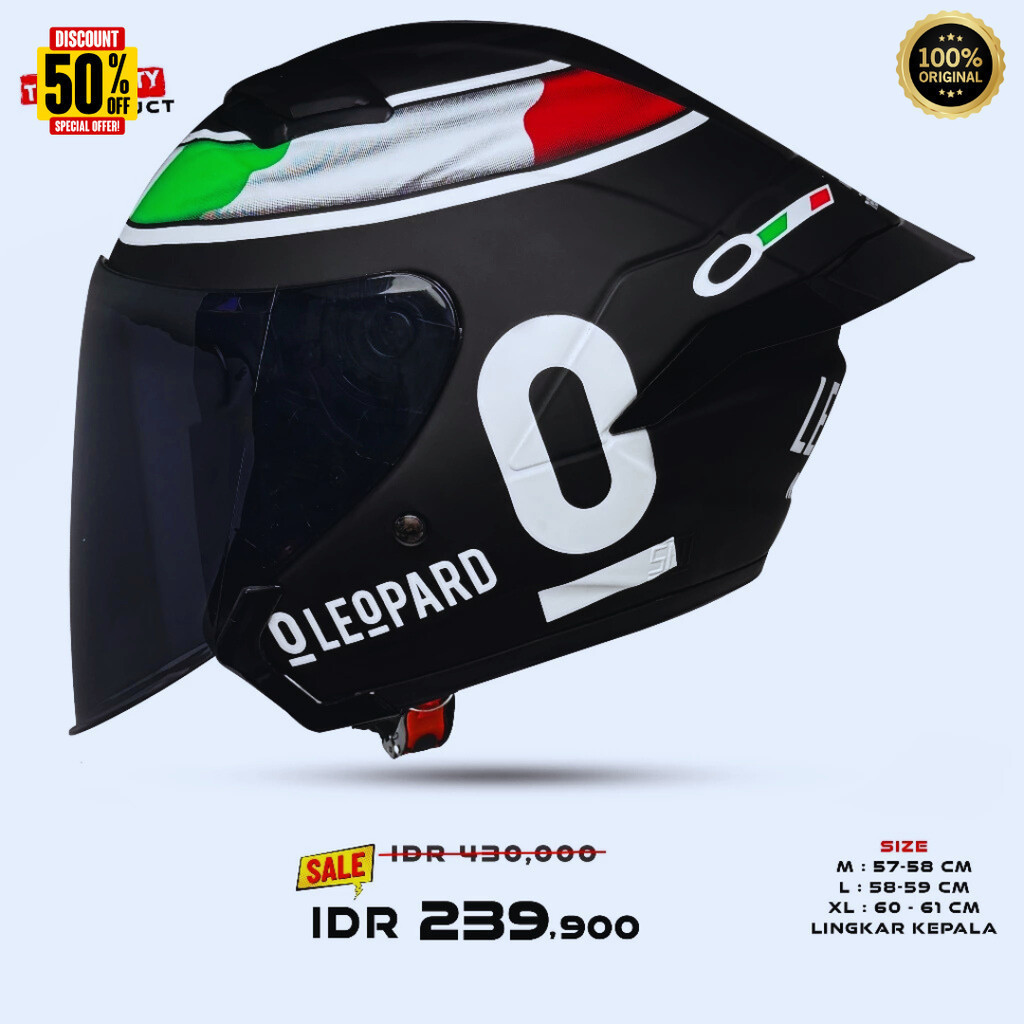 BEST DEALS helm MOTIF LEOPARD 100% ORI MLA [ TERMURAH ] keren berkualitas helm hallf face grey dop