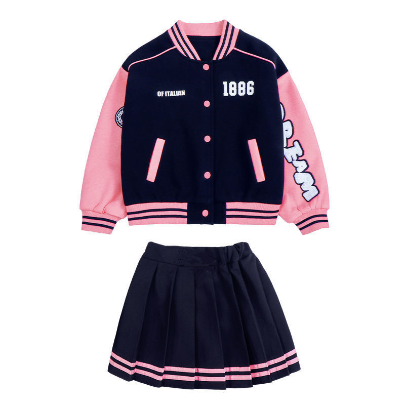 Girls' Baseball Outfit Set Skirt Spring and Autumn New Fashionable Big Kids JK Girl's Baseball Outfi