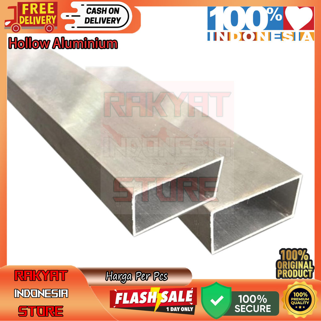 [Instant] Aluminium Holo Hollow 1x3 Inch 25 Mm X 76 Mm Persegi Kotak Petak Pipe Pipa Aluminium Silve