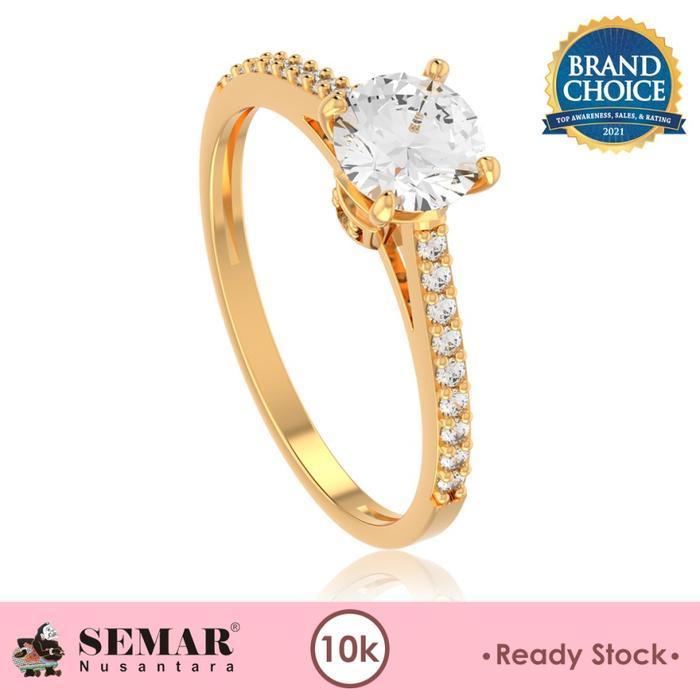 Promo Cincin Emas List Ring Solitaire Batu Putih 10K Semar Nusantara - 10-11Ori