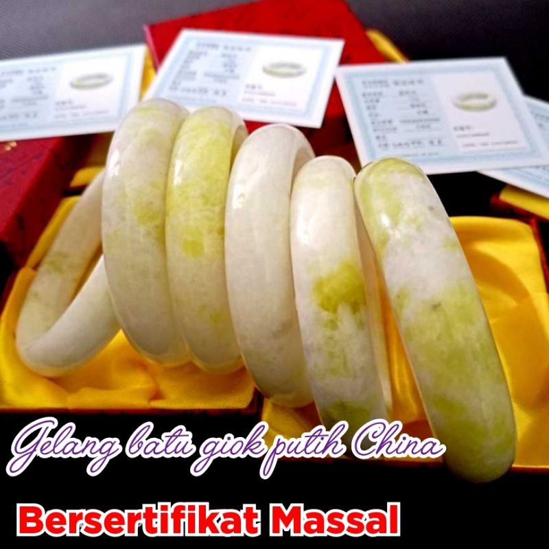GELANG BATU GIOK PUTIH ALAM DARI CHINA BERSERTIFIKAT .
