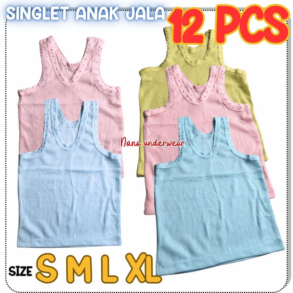 12 PCS SINGLET ANAK BALITA KAOS DALAM BAYI MOTIF JALA BOLONG NYAMAN DIPAKAI