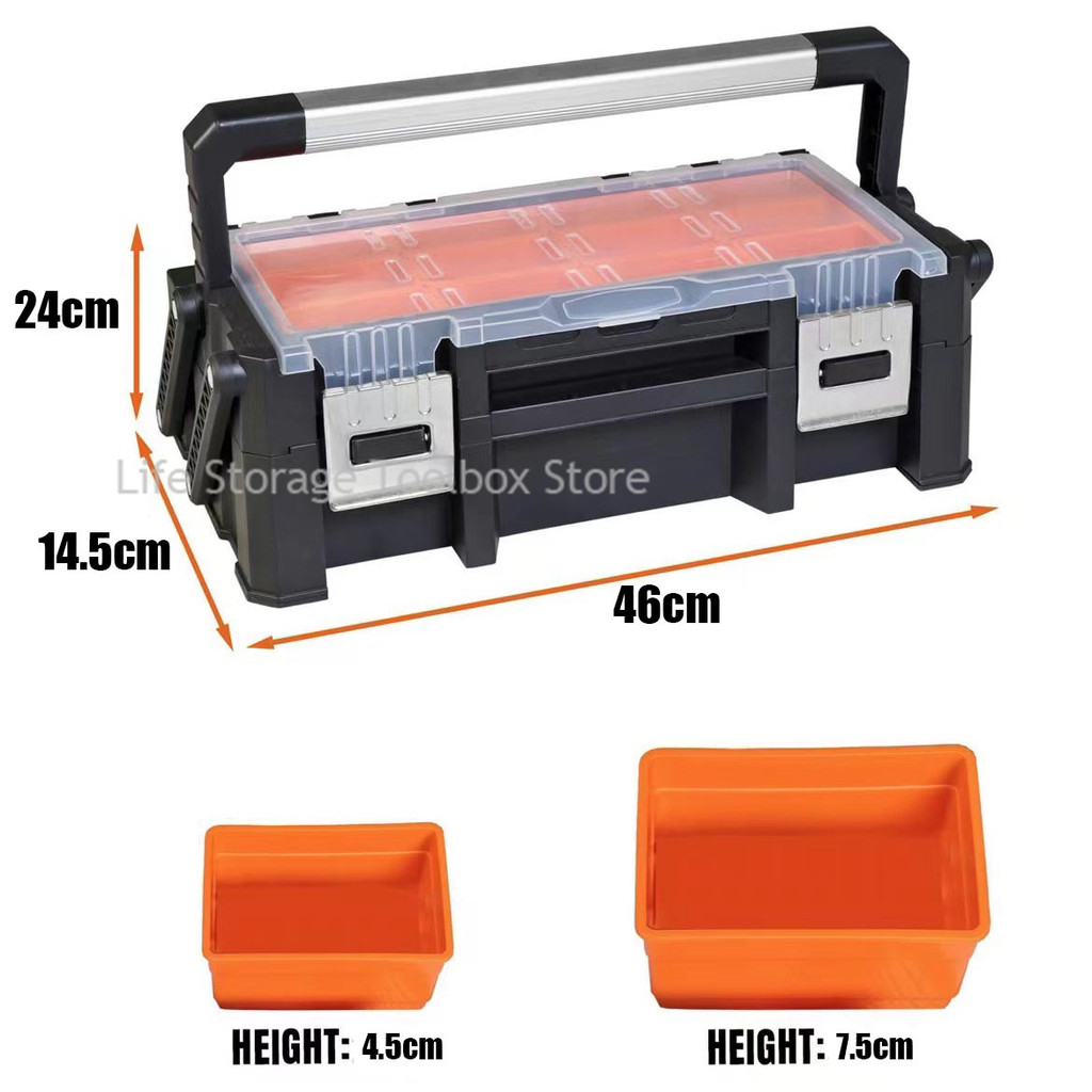 Portable Tool Box 2-layer Large Tool box Plastic Tool Organizer Box Parts Tool Storage Box Screws Ha