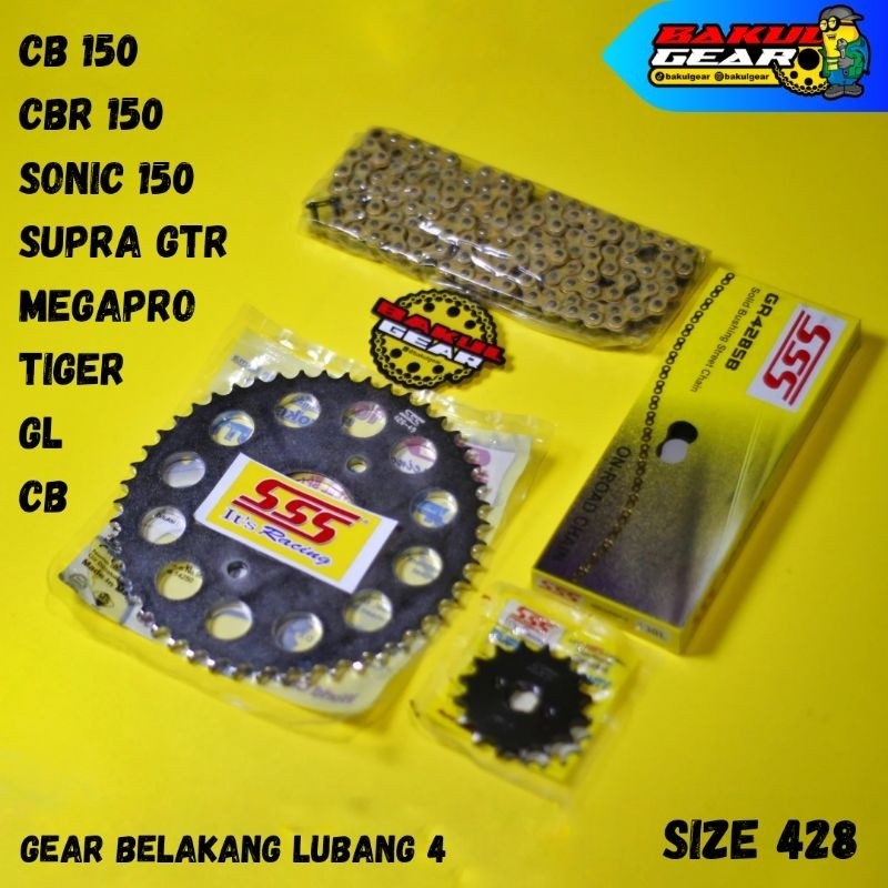 Gear Set SSS CB150r CBR150r Tiger CB GL Verza Sonic 150r Supra GTR  Megapro CBR 150 Rantai 428 KH1