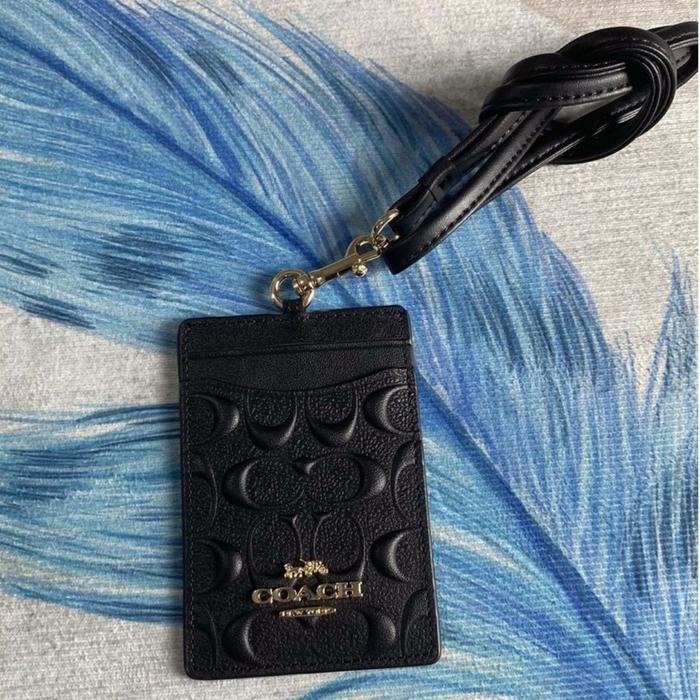 COACH LANYARD PEMEGANG KARTU ID/NAME TAG DIY LANYARD EMBOSSED 65573 - Hitam