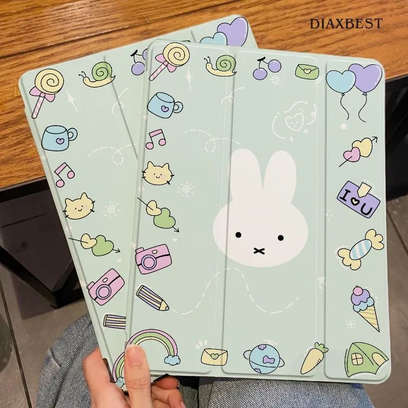Kelinci Miffy yang Lucu Case Tablet 2in1 Bisa Dilipat + Anti Jatuh Cocok untuk ipad Air1/2 Gen 5/6 9