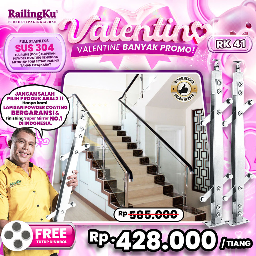 Railing Tangga Stainless Plate Minimalis Railingku [VALENTINO] RK 41 Railing Anti Karat Free Penutup