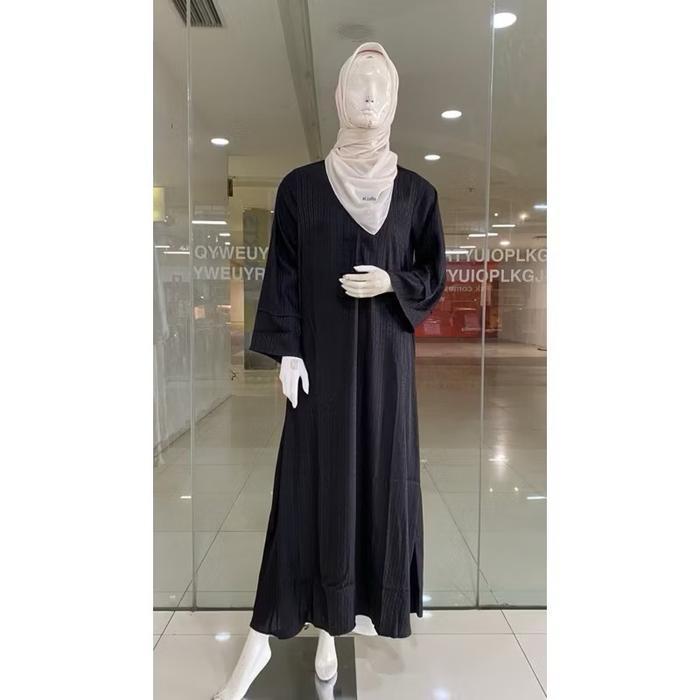 Gamis Abaya Silk Texture Elzatta Dress Muslim Cantik - Hitam, S