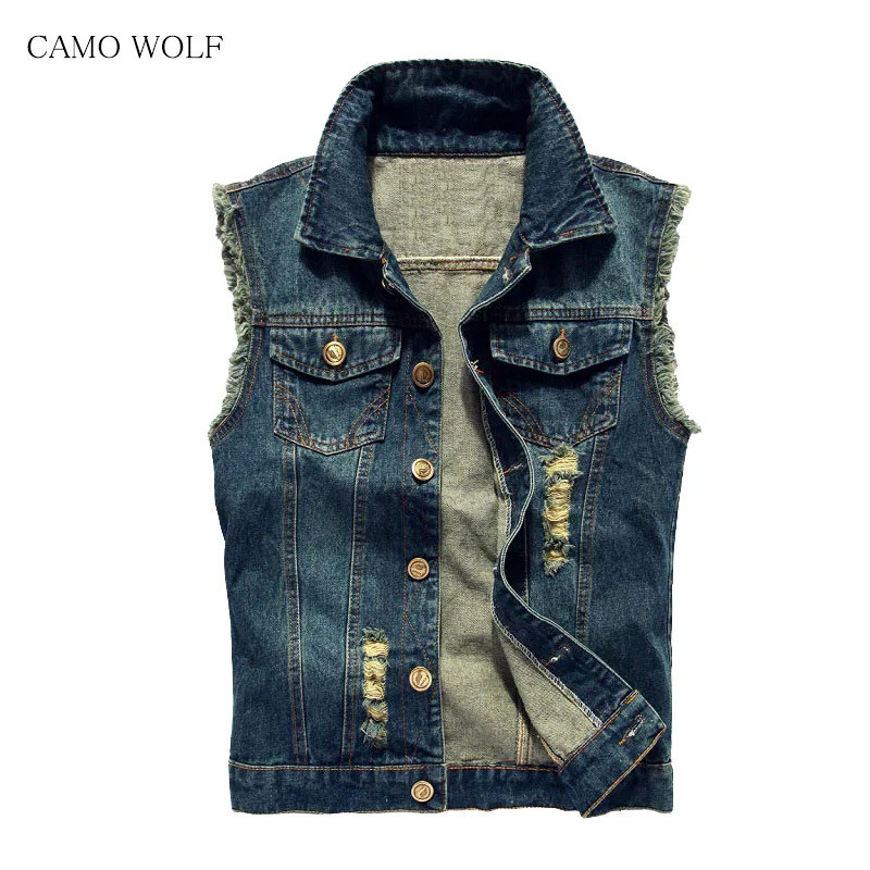 Jacket Hip Hop Mens Denim for Short Sleeve Ripped Blue Jean Man 2025 Coat Black Jeans Streetwear Sty