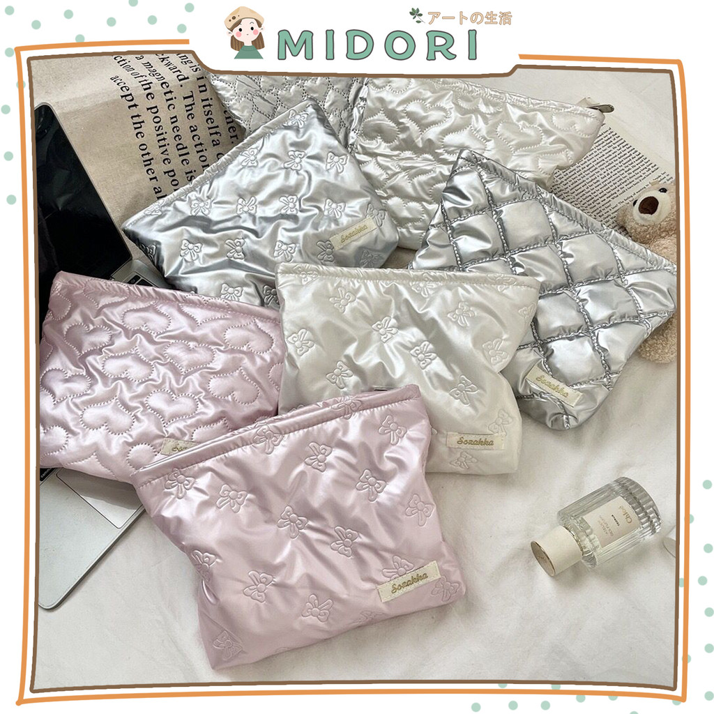 [MIDORI] POUCH BIG BOW HEART Pouch Cosmetic Bags Make Up Zipper Organizer Travel Kotak Pensil Multif