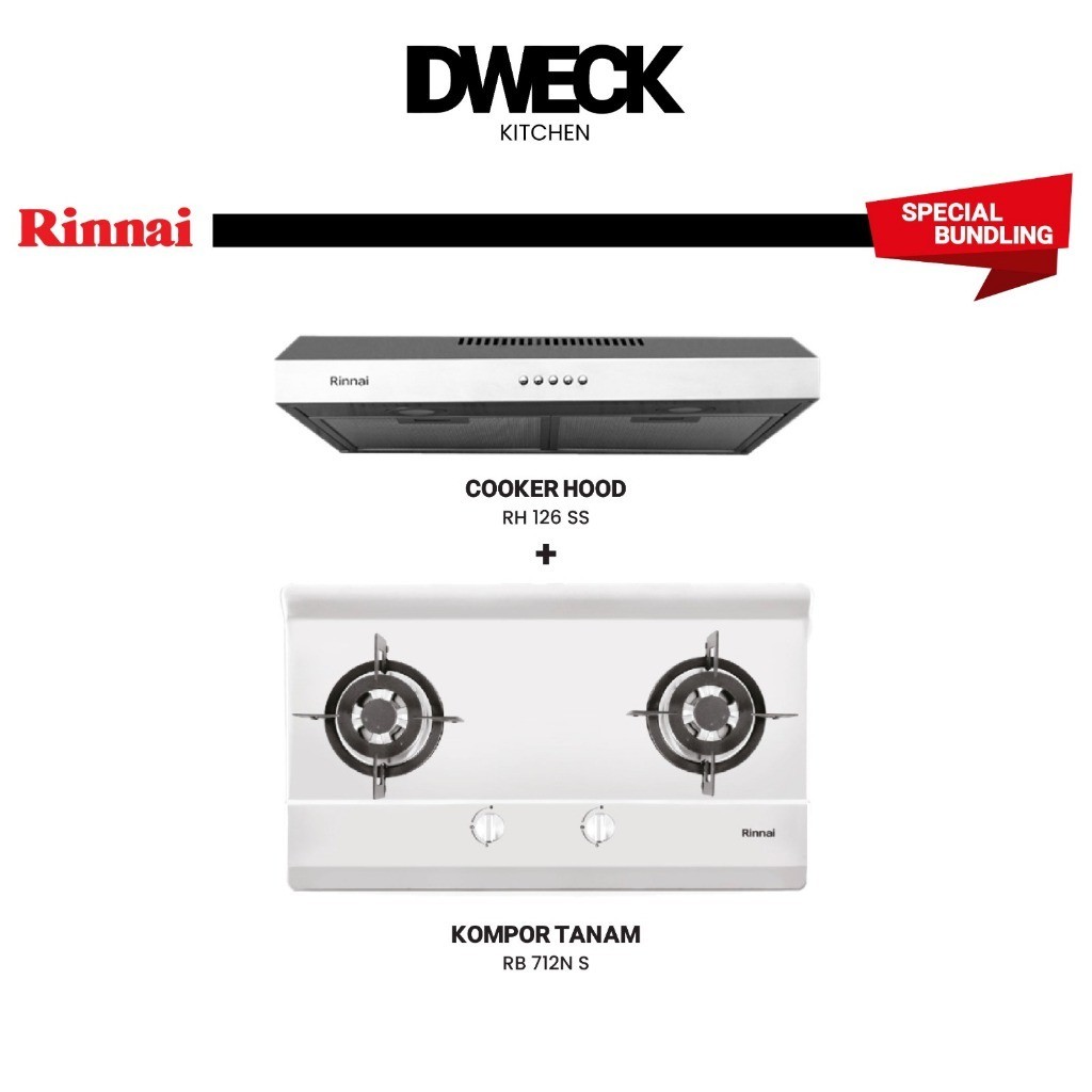 LS DWECK - Paket Kompor Tanam 2 Tungku Silver Stainless Rinnai - RB 712 NS