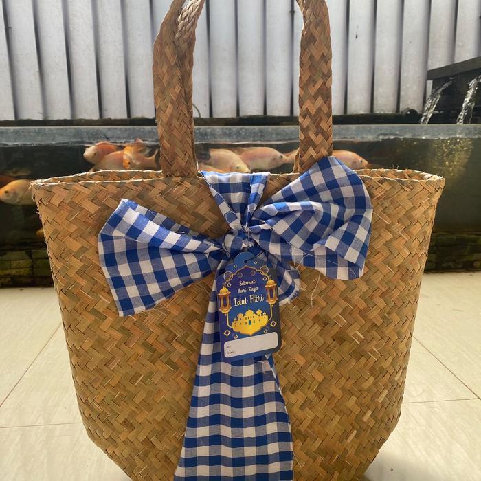 Tas Purun Hampers / Tas Hampers / Hampers Lebaran - Biru, L 40cm