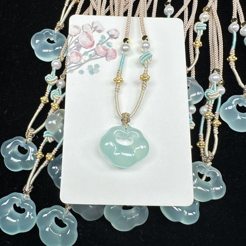 Natural Xiangyun Chalcedony Ruyi Pendant Peace Necklace