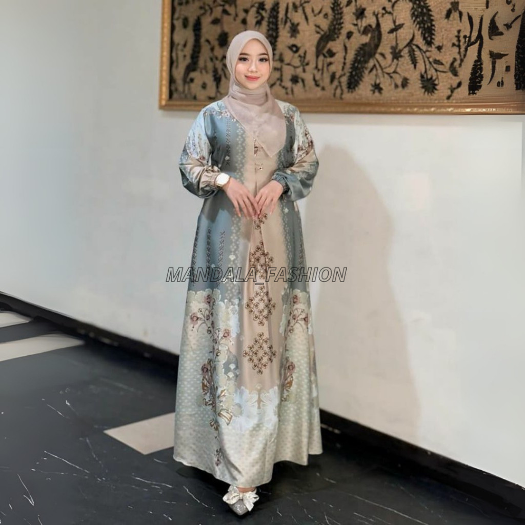 ALCA - baju Gamis Silk wanita Quality A Motif Bunga Seragaman M L XL 4L 6L kondanggan terbaru