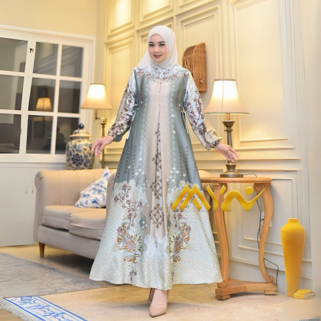 ALCA - Gamis Silk Motif Bunsui dress kondangan Gamis Cantik Motif Bunga Seragaman M L XL 4L 6L Famil