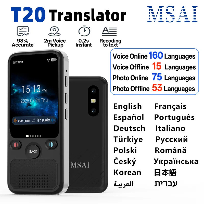 T20 Penerjemah 160 Bahasa dengan Kamera Penerjemahan Suara Audio Foto Real-Time Online Offline Peran