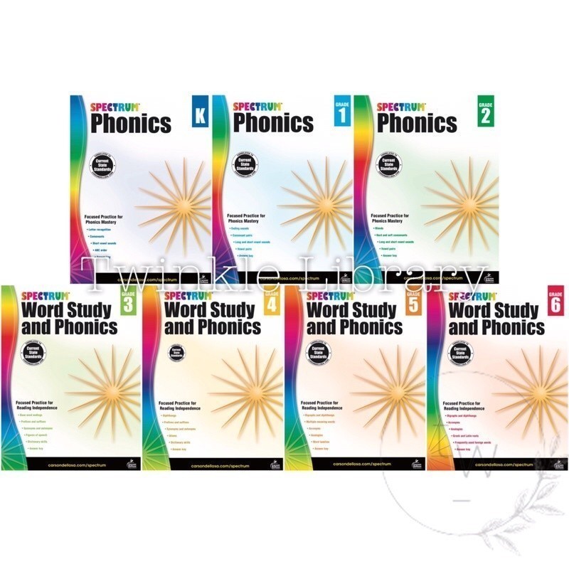 Spectrum Phonics Grade K 1 2 / Word Study and Phonics Grade 3 4 5 6 | FiIe Buku Inggris Anak TK SD