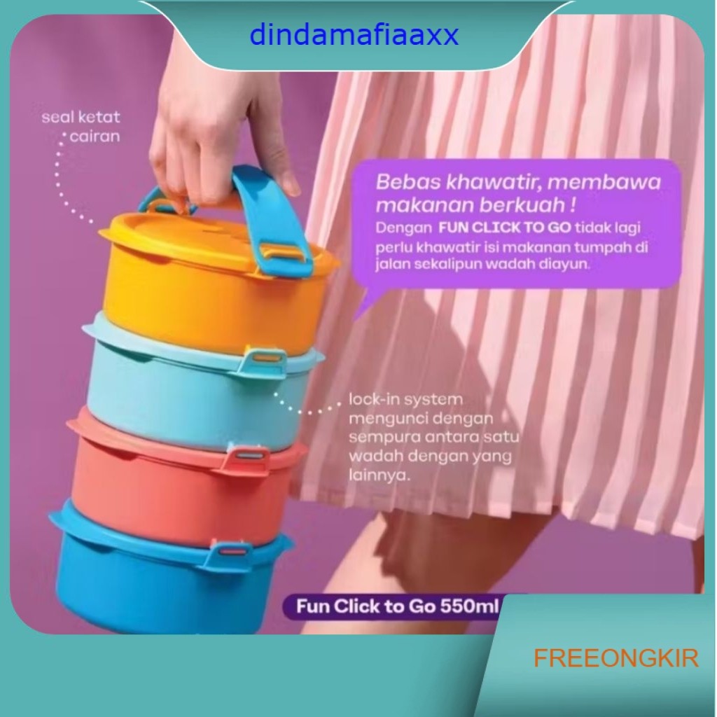 Tupperware small fun click to go round 550ml rantang bulat 4 susun