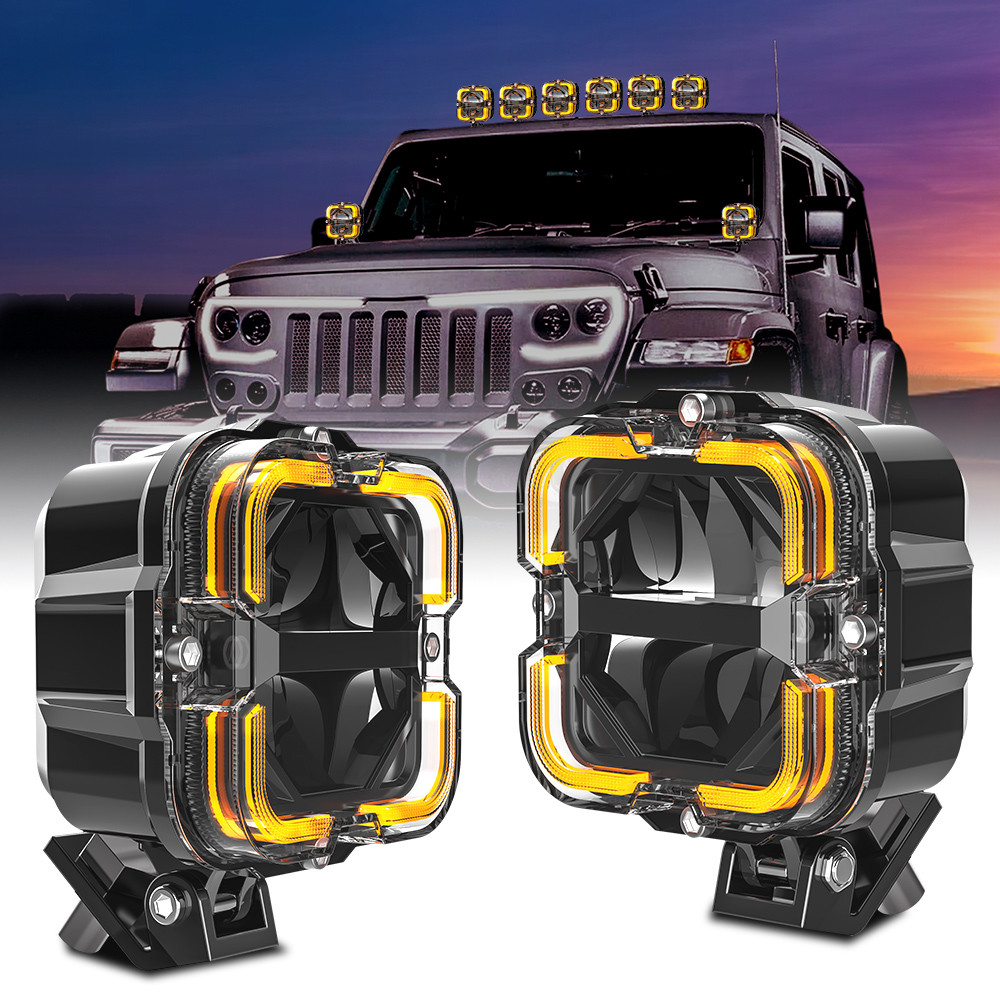 Lampu Kerja LED Mobil Bersertifikasi Emark untuk Jeep Offroad Truck 4x4 SUV ATV Spotlight Amber DRL 