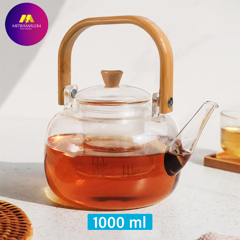 (Kim Dapur) Teko Kaca Teh Kopi Pitcher Chinese Teapot Glass Tahan Panas Api 1000ml