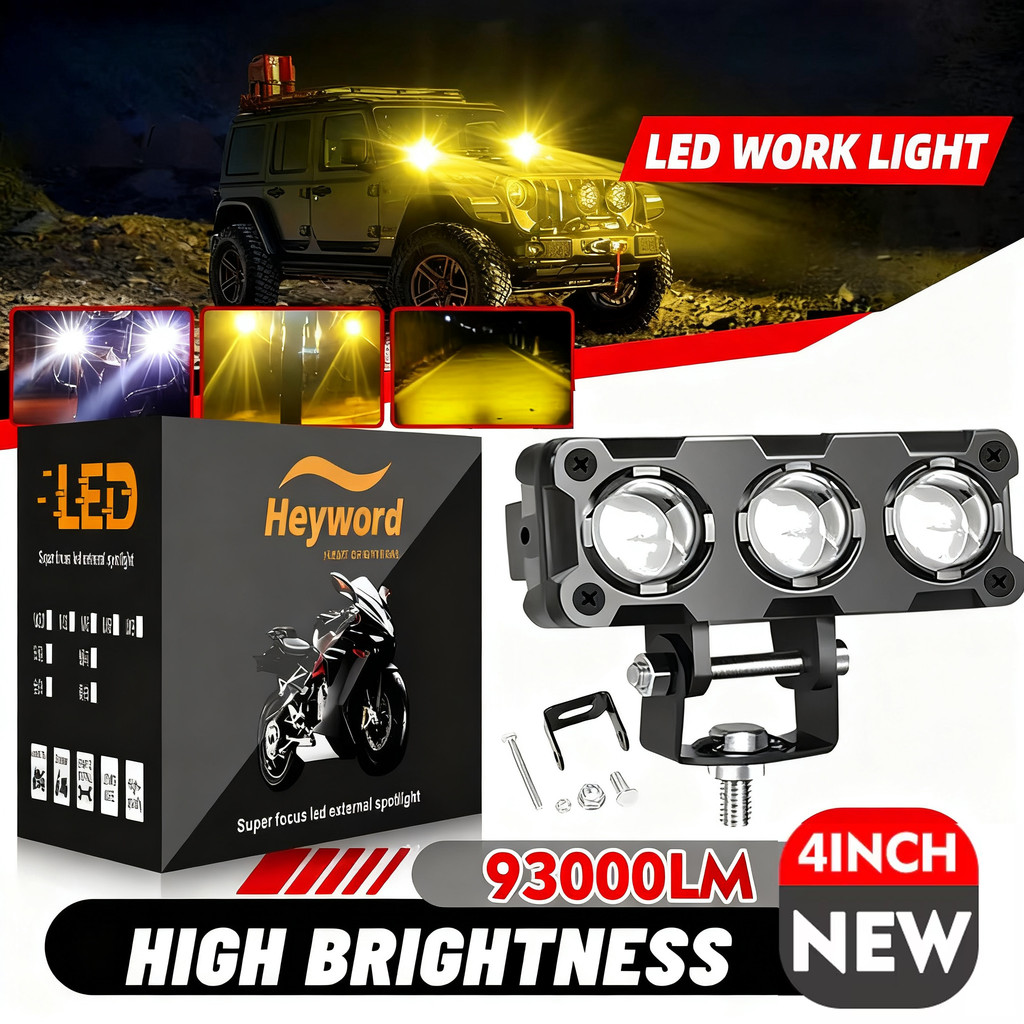 Heyword Motorcycle LED Spotlights 93000LM Super Bright Headlights Three-eye Lens Fisheye Two-color L