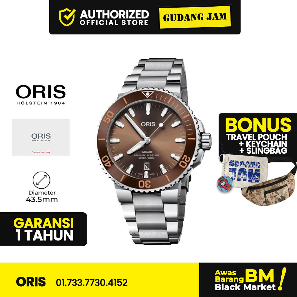 Oris Aquis Date Jam Tangan Pria 01 733 7730 4152 Brown Dial Stain