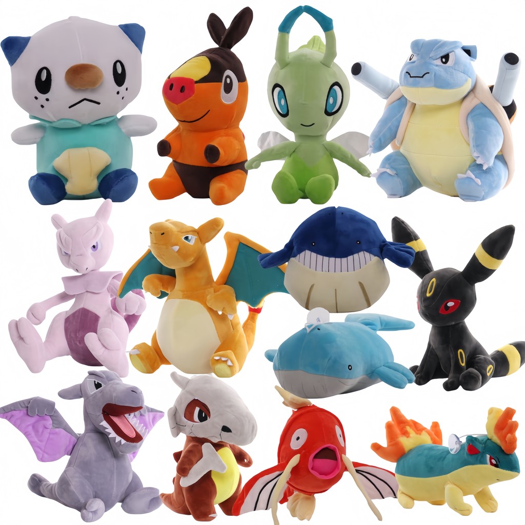 Pokemon Pikau Pelue Stuffed Celebi Magikarp Oshawott Tepig arizard Blastoise Mewtwo Cubone Wailmer P