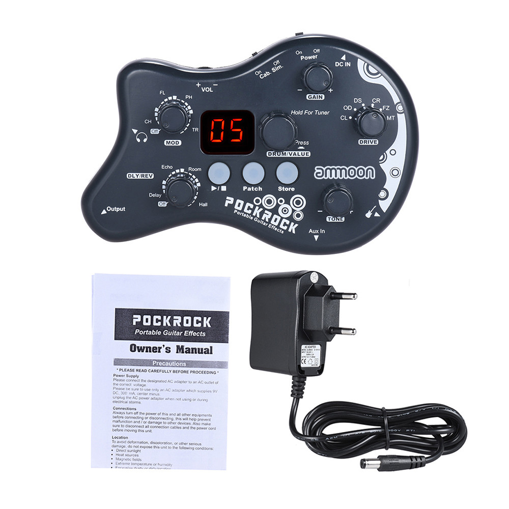 ammoon PockRock Portable Guitar Multieffects Processor Effect Pedal 15 Effect Types 40 Drum Rhythms 