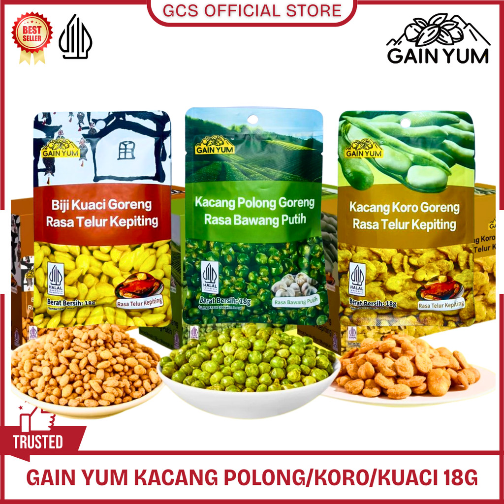 Gain Yum Kuaci Kupas Kacang Koro Polong Goreng Rasa Telur Kepiting Crab Roe Garlic 18g