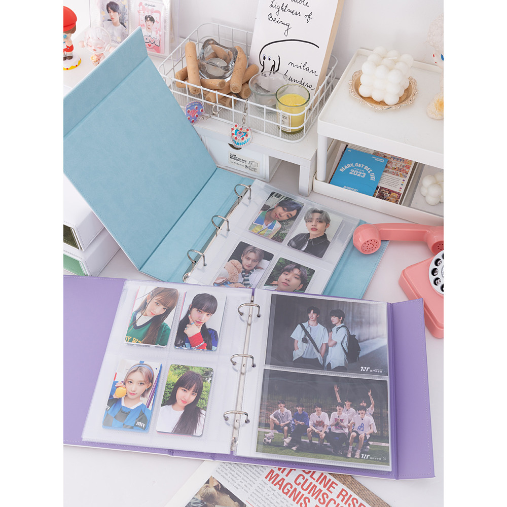 A5 Wide Binder Macaroon Photocard Holder Kpop PU Leather Magnetic Edge Photo Card Collect Book 3inch
