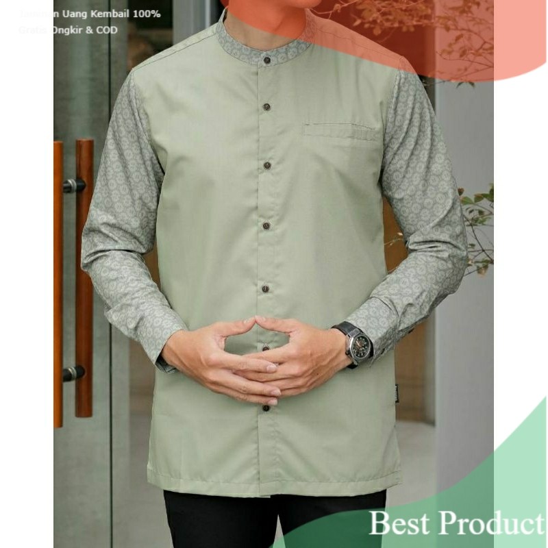 Kemko Sage Green Pria Dewasa Motif Batik Elegan- pakaian pria lainnya