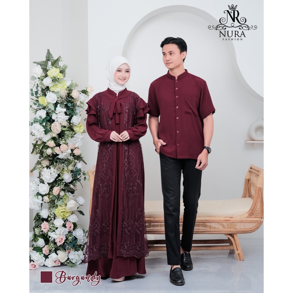 Baju Lebaran Gamis Couple Lebaran 2025 Crinkle Mix Brukat Muslim Mewah Syari & Kondangan Premium Ele
