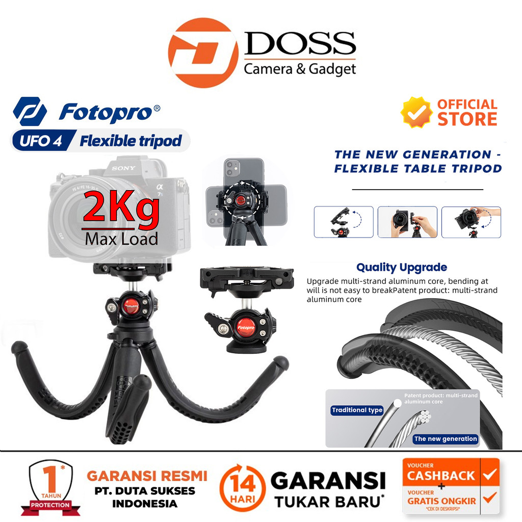 Doss Surabaya-Fotopro UFO 4 Flexible Tripod UFO4 Tripod Flexible For Camera & Phone-DOSS