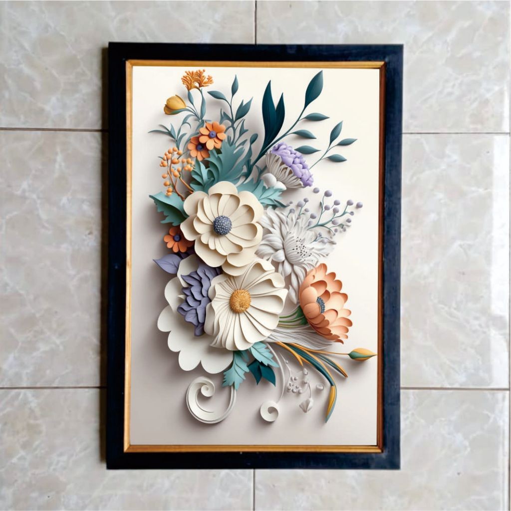 Hiasan Dinding cetak Gambar Bunga Aestetik plus Bingkai