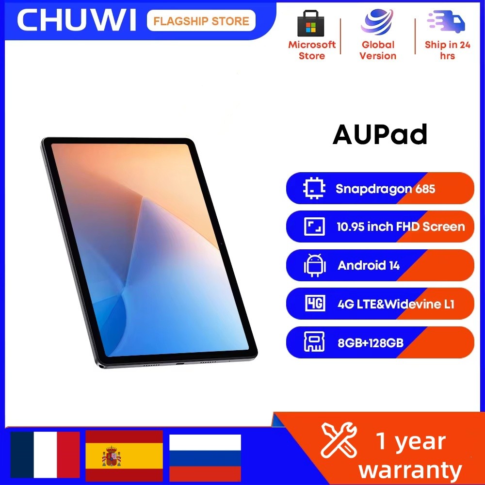 UWI Tablet AuPad Android 14 Tablets 10.95" FHD+2K splay Snapdragon 685 8GB RAM 128GB ROM 13MP AF Rea