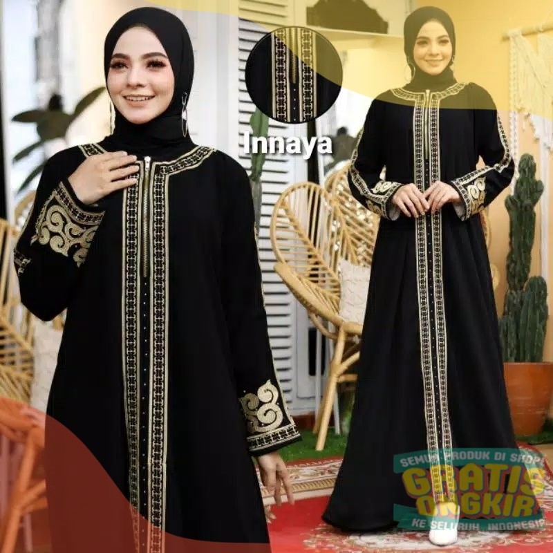 (BISA COD) GAMIS ABAYA SAUDI HITAM BORDIR DEWASA MESIR INAYAH SARAH HAWA FARZOLA LIST ZOYA 3 WARNA D