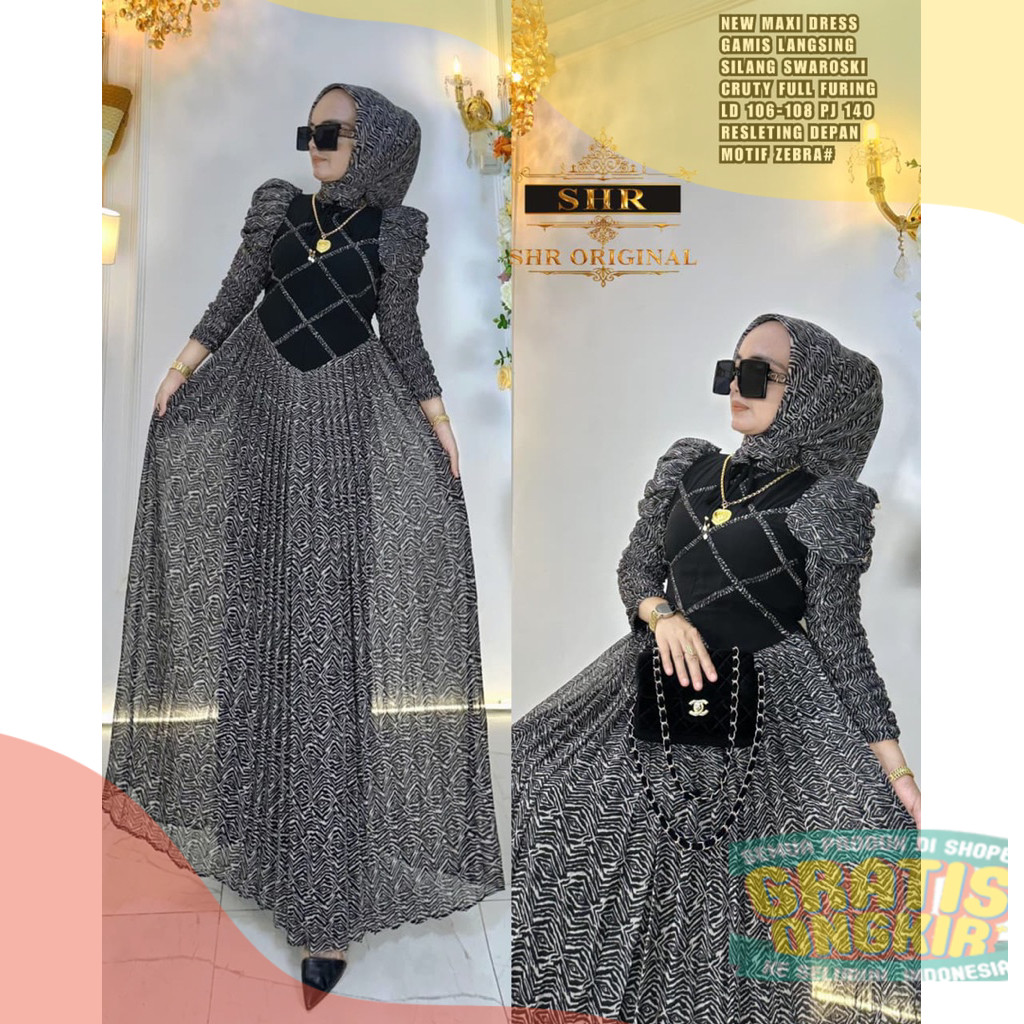 ORI SHR 100% - Gamis Set Hijab Zebra Premiumpakaian wanita lainnya