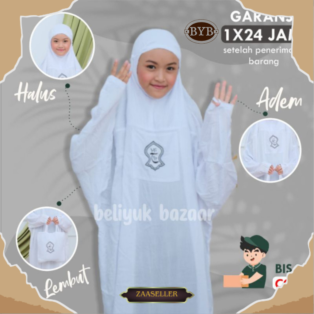Mukena Anak Remaja Hadramaut Terusan Bali Terompah Polosan Warna Mukenah  Jumbo Rayon 5 Warna Putih 