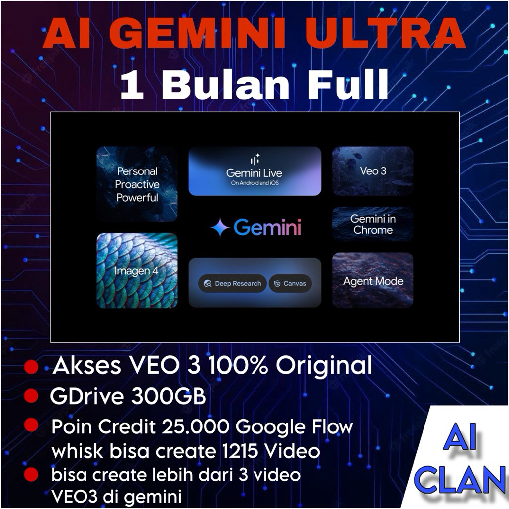 GEMINI AI ULTRA PREMIUM 2.5 PRO + VEO 3 - 1 Bulan - GDrive 300GB - Full Garansi