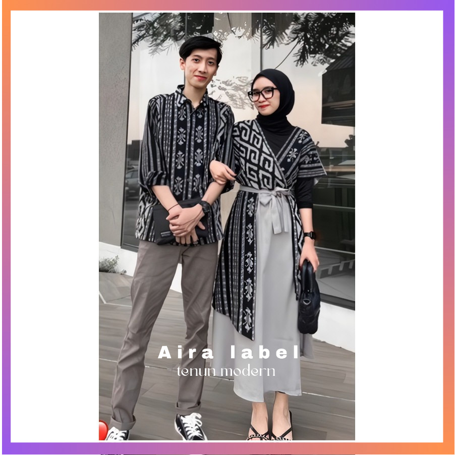 BAJU TENUN COUPLE ANDIN BLACK GREY - COUPLE DRESS NAOMI HITAM - BATIK COUPLE DRESS PASANGAN Azzahra 
