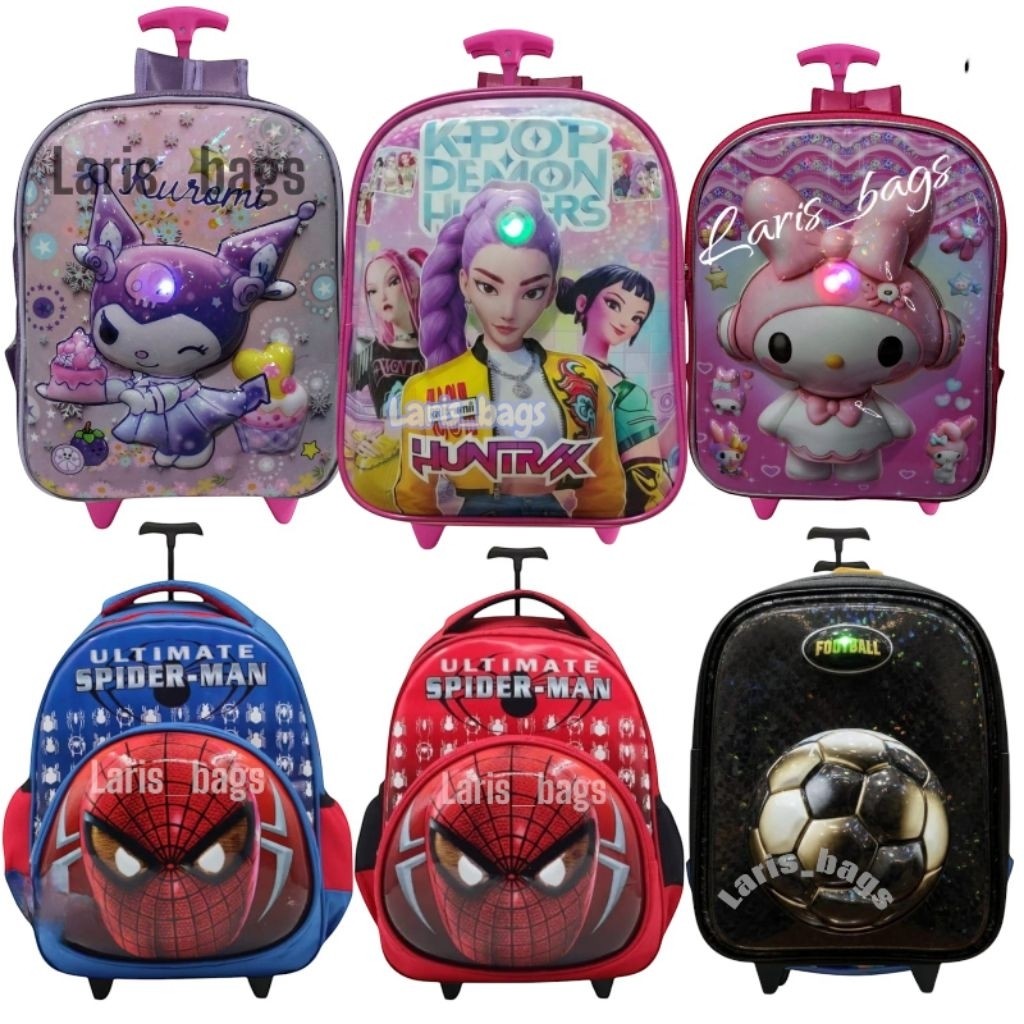 KEKERUN Tas sekolah anak perempuan/Tas troli BTS LED SD/Tas dorong anak/Tas bahu anak/Tas anak troli