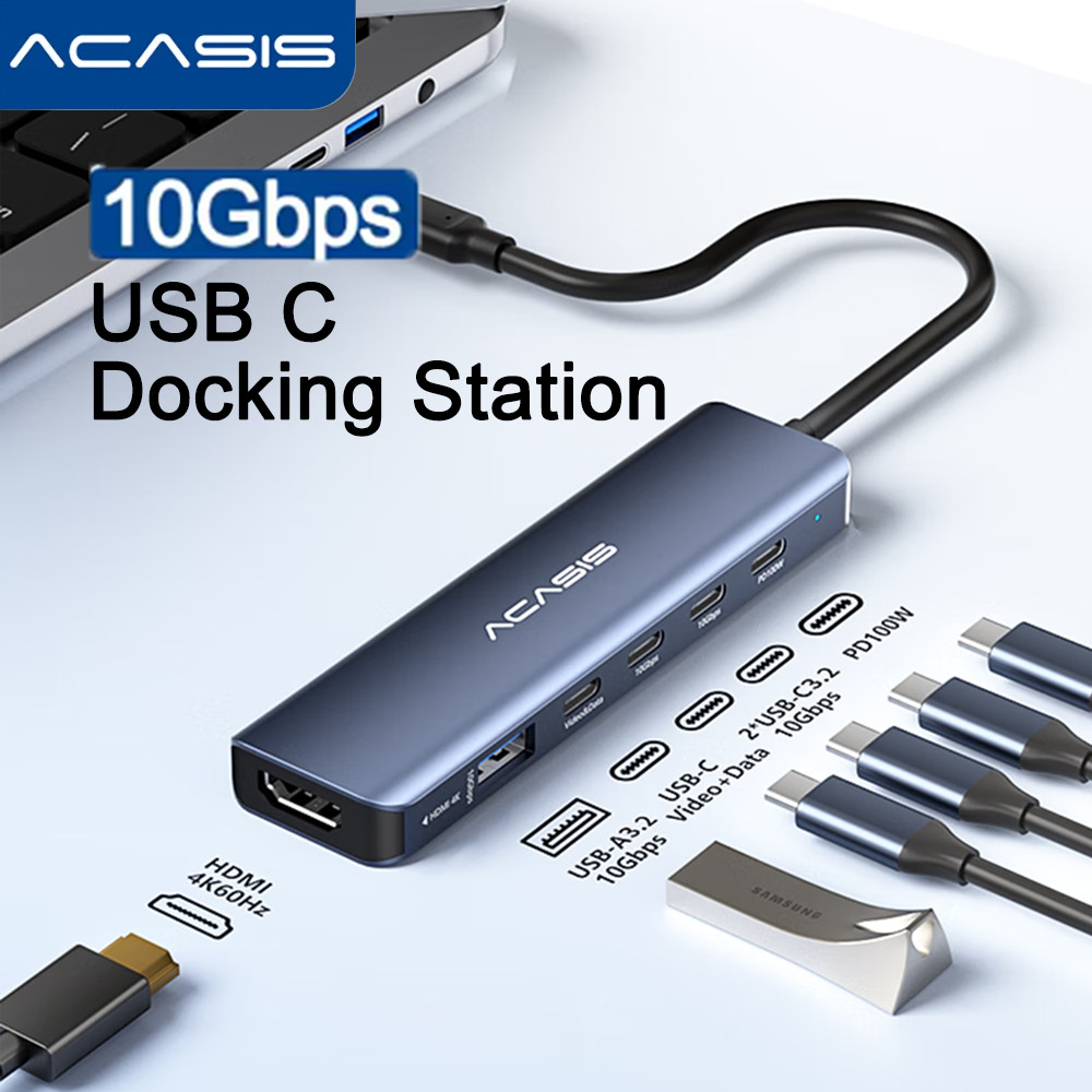 ACASIS USB C HUB 4K60Hz HDMI 6-in-1 PD 100W USB 3.1 10Gbps Multiport Adapter Splitter for Laptop Mac