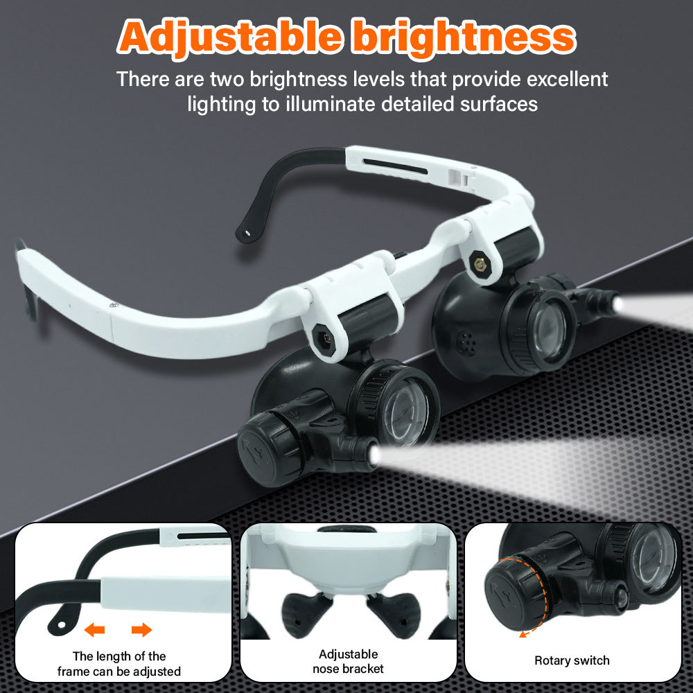 Hot sell Wearing Magnifier Glasses Magnifying 8X 15X 23X 2LED Professional Magnifier Glasses for Rea