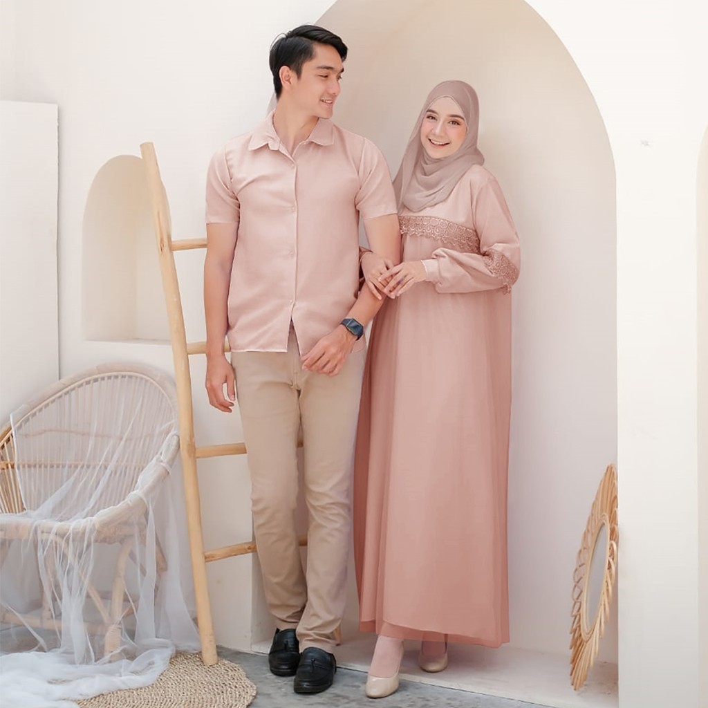 Invera —— (Real Picture) Zoya Couple Baju Pasangan Dress Gamis Set Kemeja Muslim Lebaran