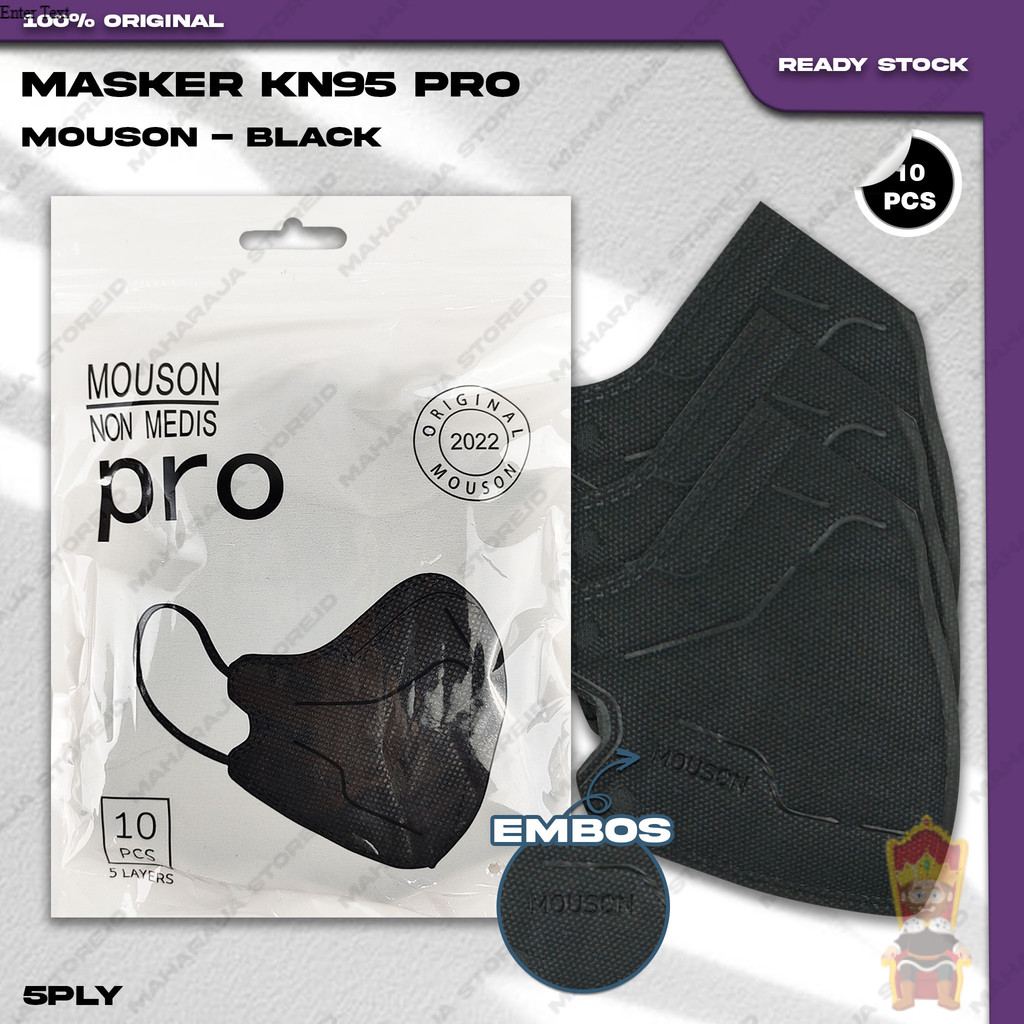 Masker KN95 PRO MOUSON 5Ply Isi 10Pcs Black Hitam Hybrid KN 95 5 Ply Earloop Surgical Mask